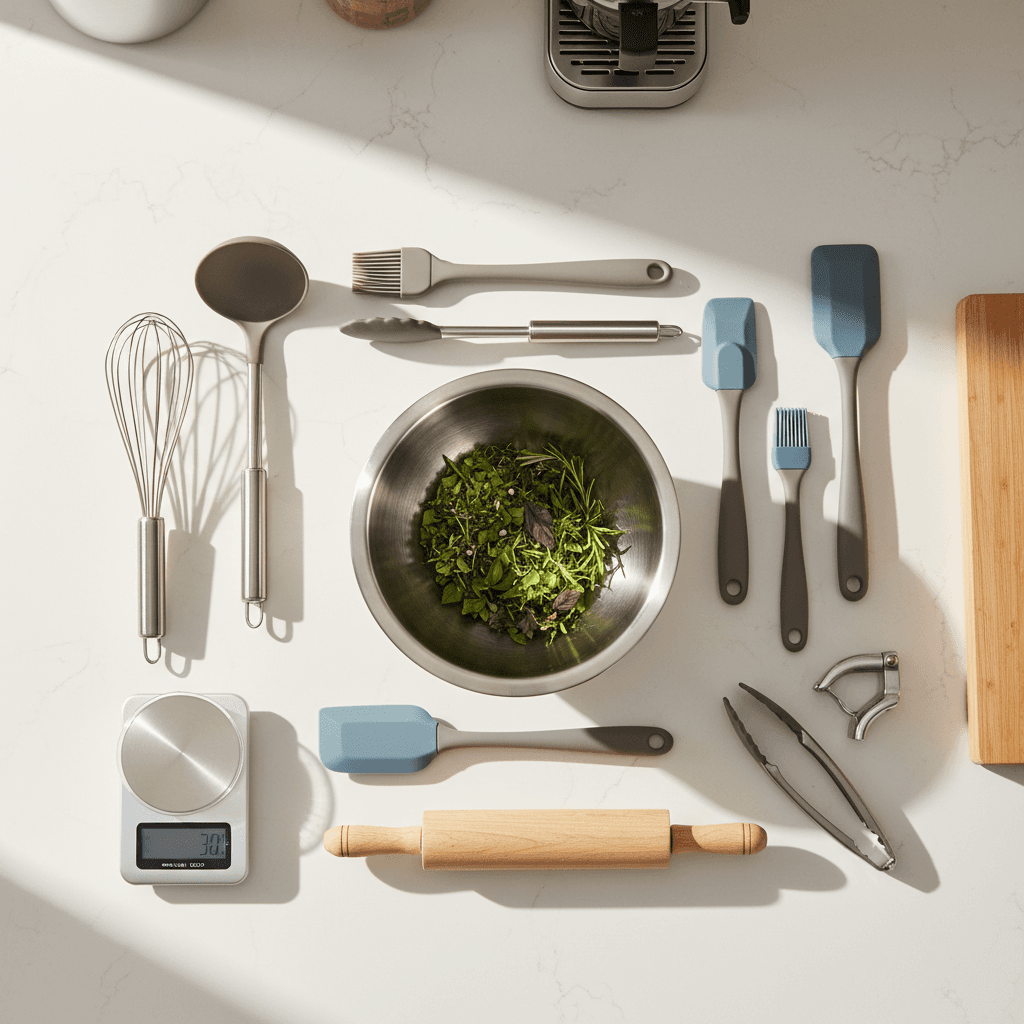 Modern kitchen essentials and cooking tools